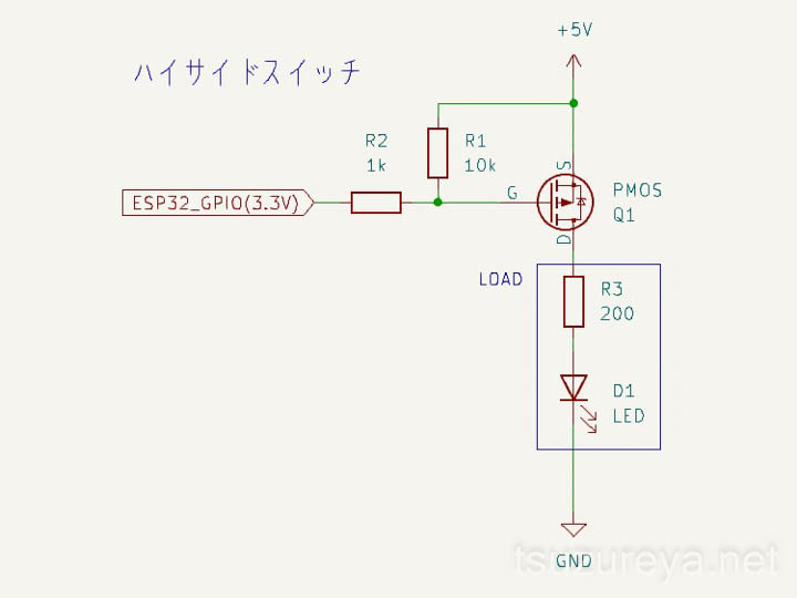 PchMOSFETを使った一番簡単なハイサイドスイッチの例