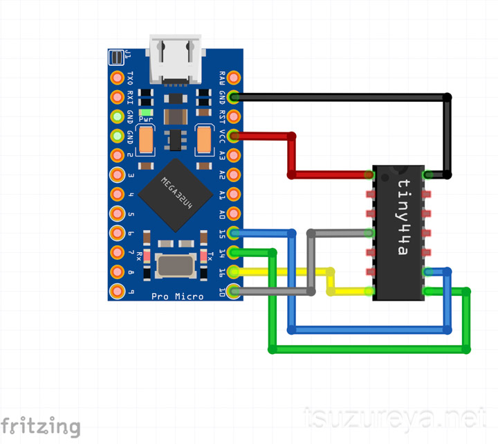 attiny44a書き込み機との接続